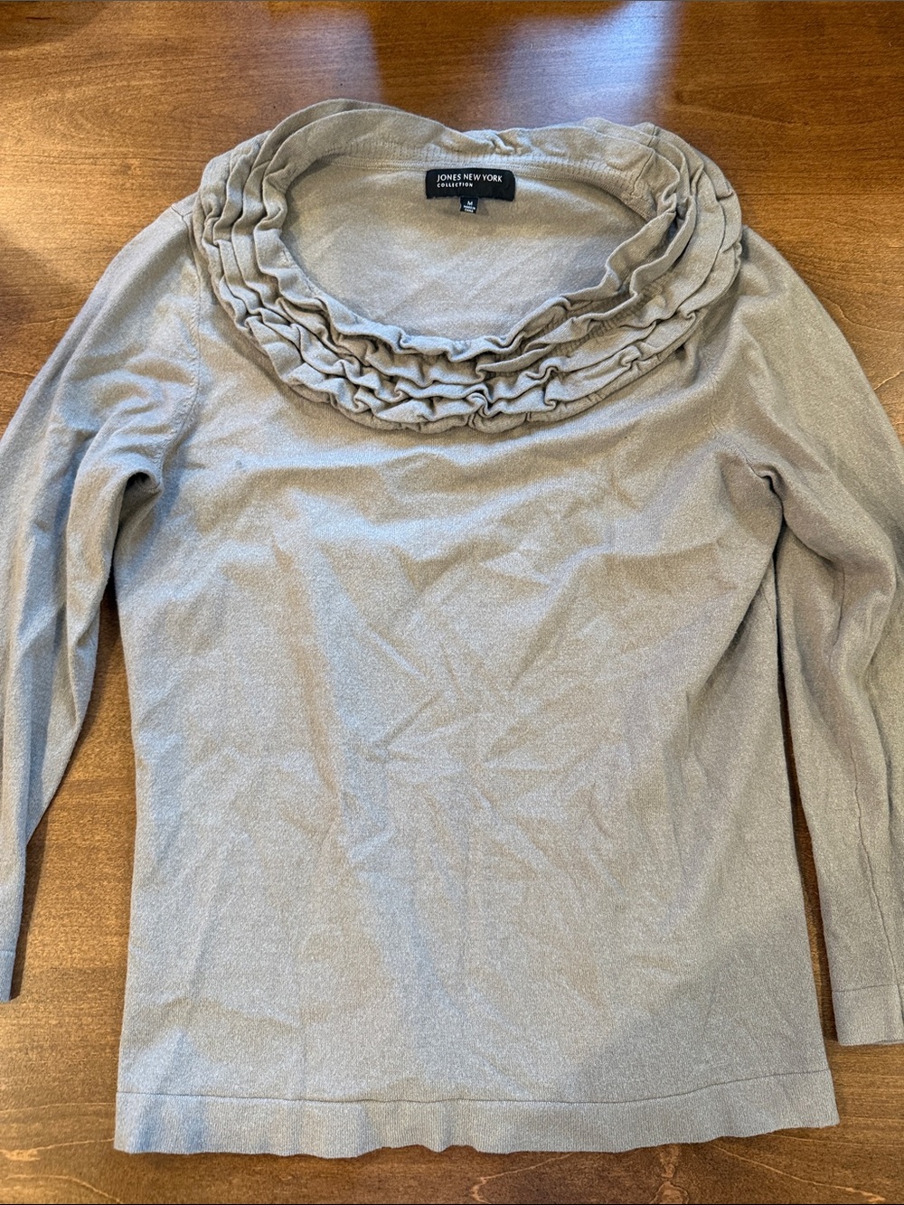Jones New York Taupe Ruffle-Cowl Sweater